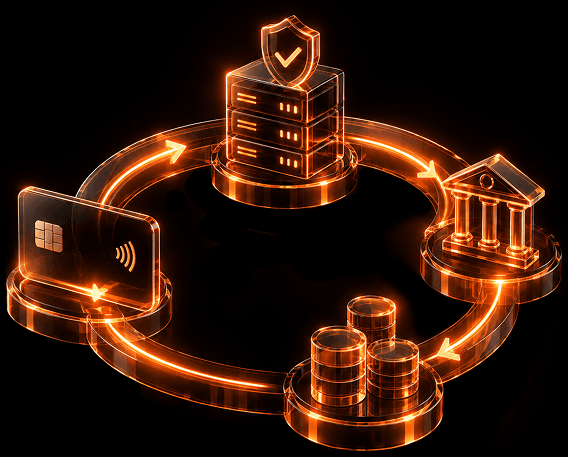 Payment flow connecting card, bank, currency and security
