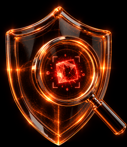 Shield and magnifying glass representing risk monitoring